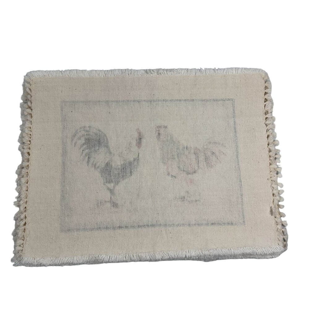 Set Of 6 Rustic Rooster Placemats Fringed Edges Linen Look Cottage Farmhouse - Picture 13 of 13